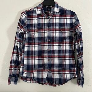 J. Crew Factory Men’s Flannel Red Blue Plaid Button Down Long Sleeve Shirt Slim
